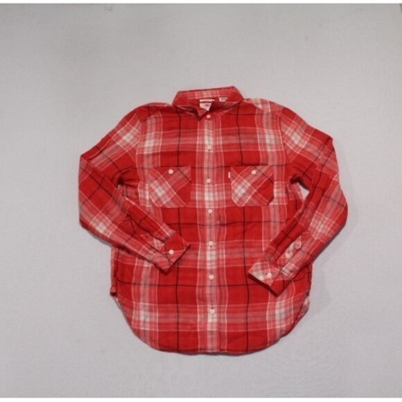 Levi's Tops - Levi's Women Orange Plaid Boyfriend Fit Pearl Snap Size Small